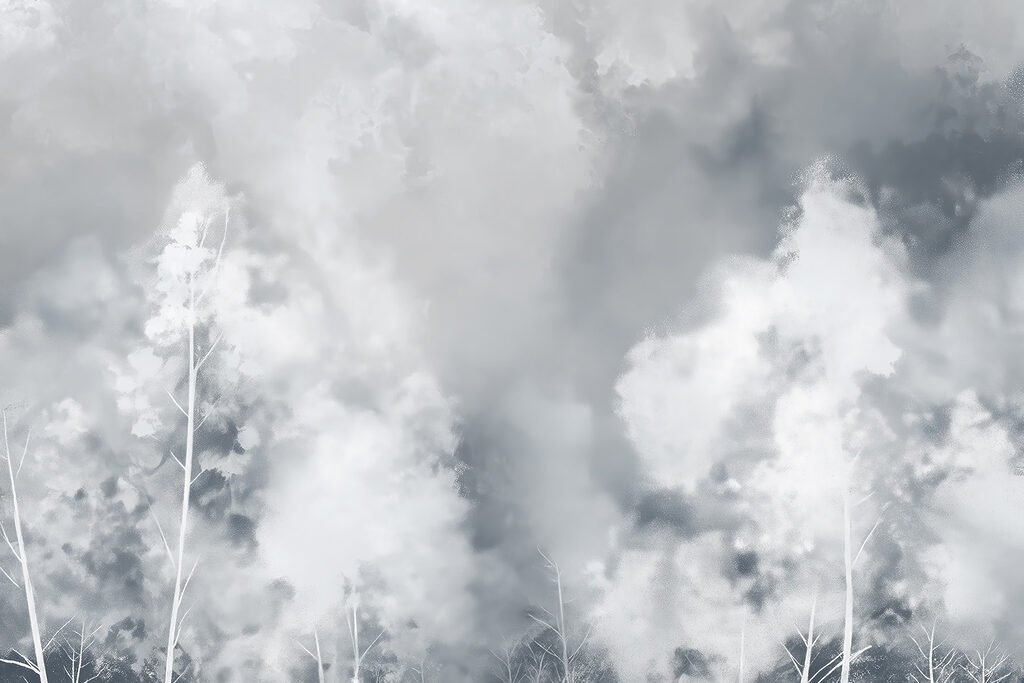 Group of trees with smoke Group of trees with smoke
