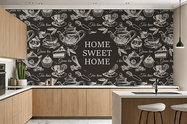 Papel pintado con teteras y tazas Papel pintado con teteras y tazas