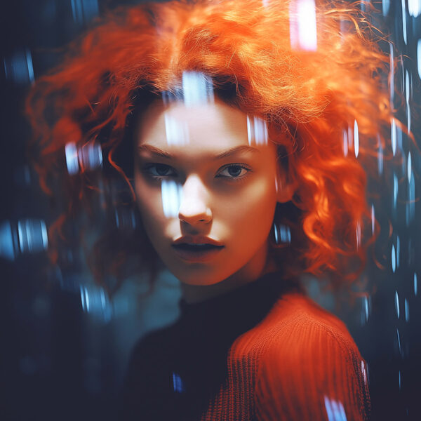 Woman with red hair and rain drops Woman with red hair and rain drops