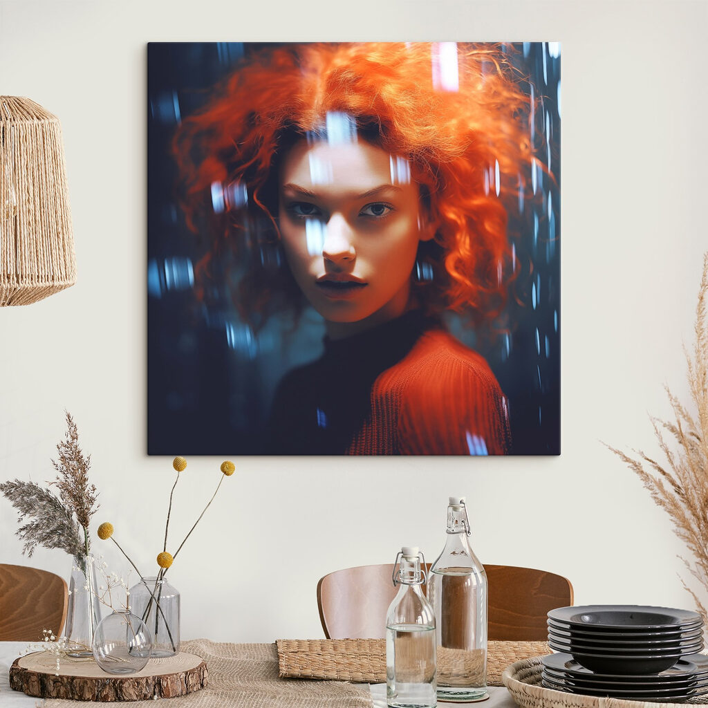 Woman with red hair and rain drops Woman with red hair and rain drops