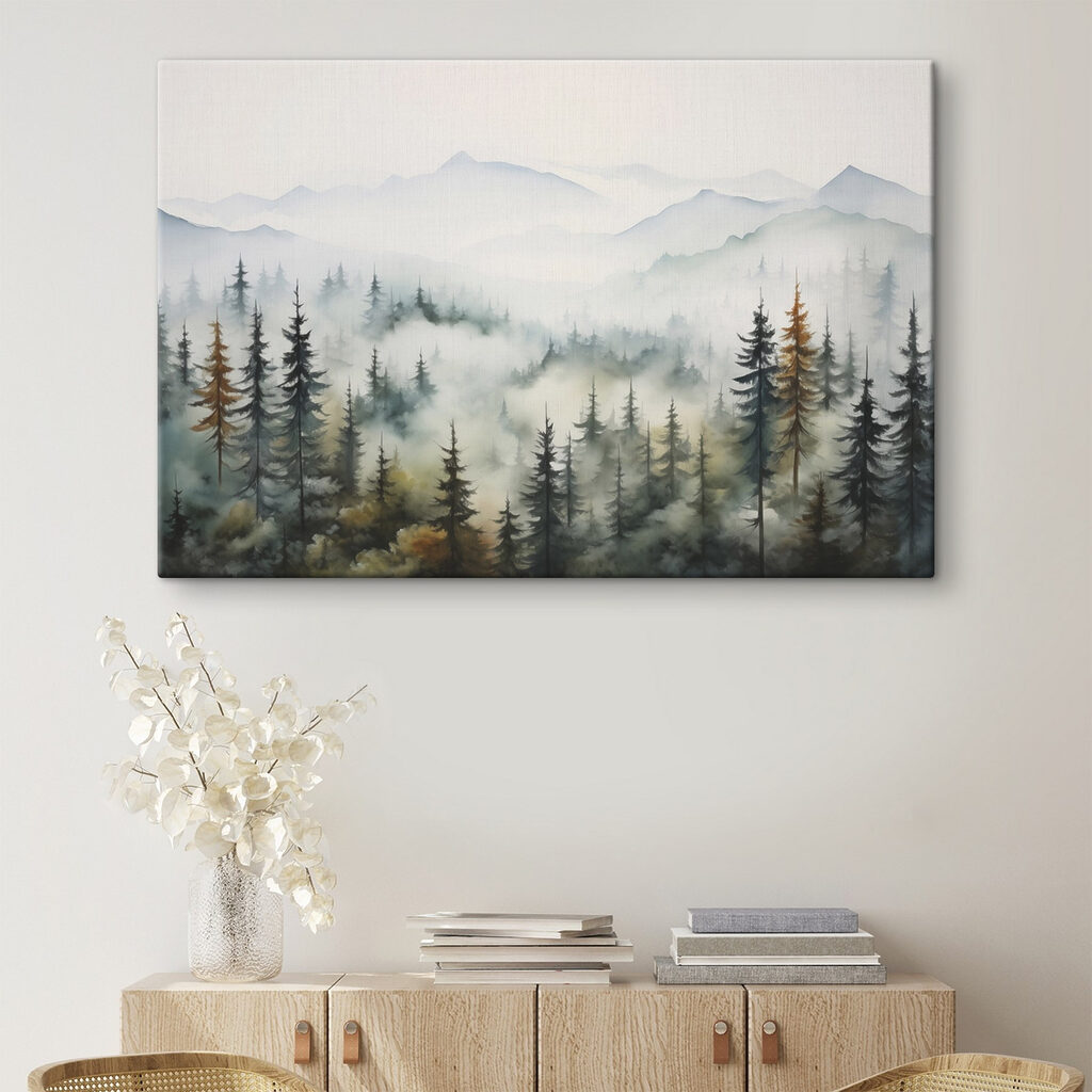 Painting of trees and fog Painting of trees and fog