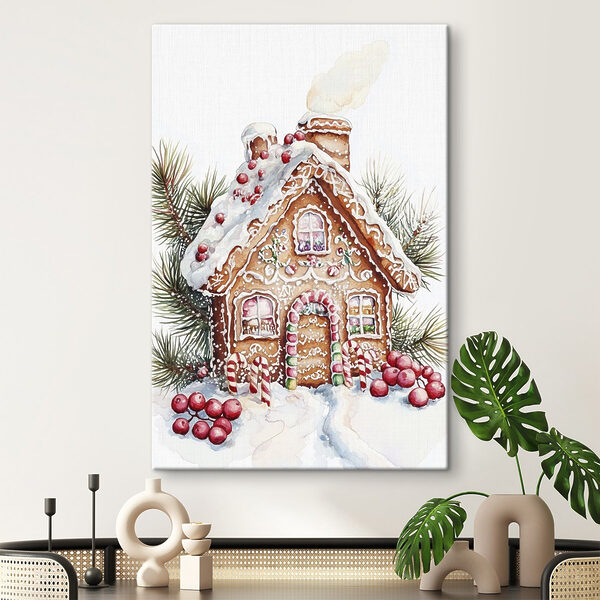 Cuadros Cuadros Casita de jengibre con bastones de caramelo y ramas de pino (SKU: s41946)