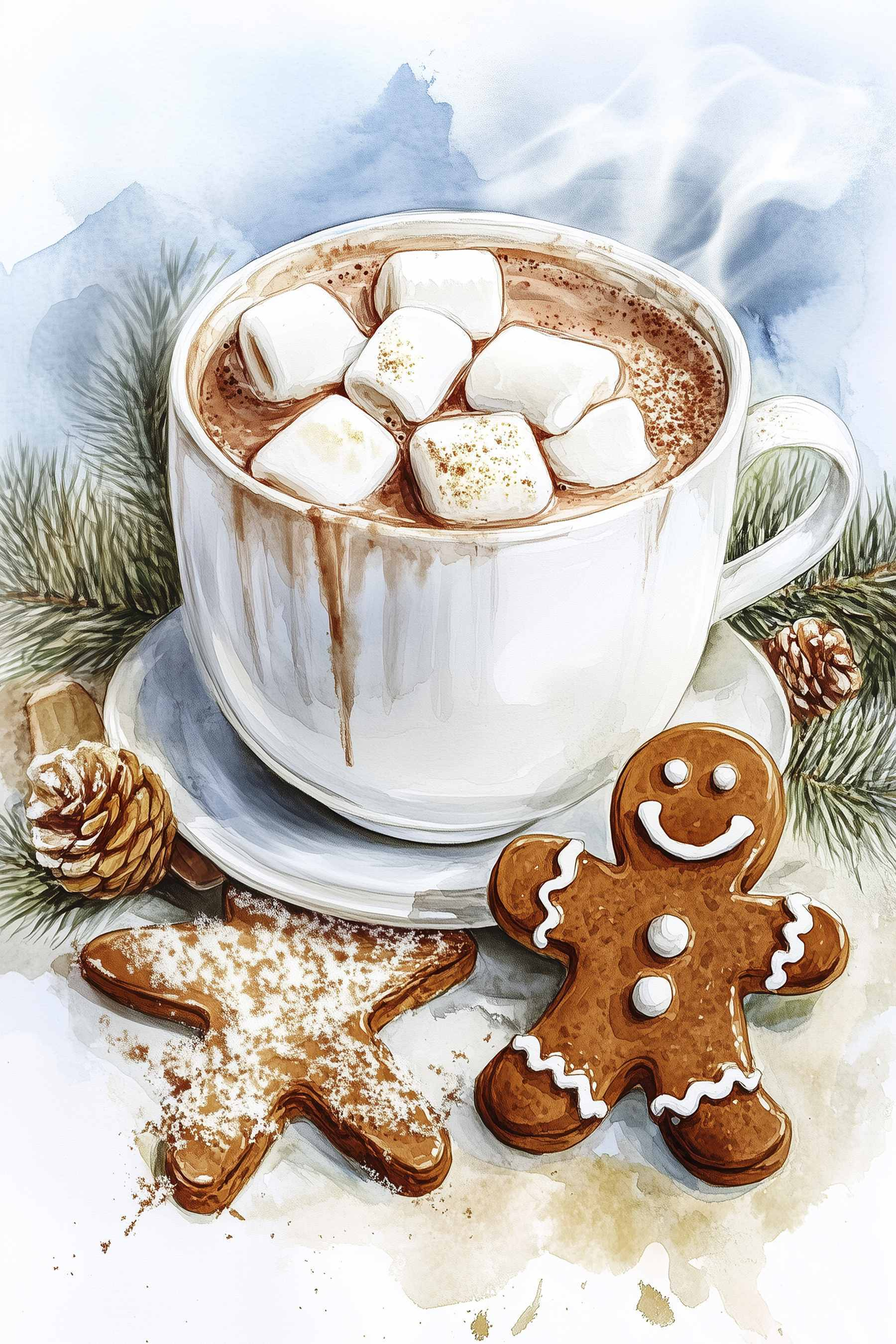 Cup of hot chocolate with marshmallows and gingerbread cookies Cup of hot chocolate with marshmallows and gingerbread cookies