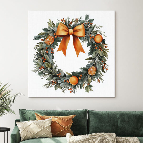Watercolor wreath with oranges and berries Watercolor wreath with oranges and berries