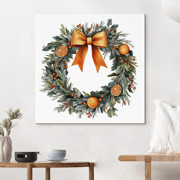 Watercolor wreath with oranges and berries Watercolor wreath with oranges and berries