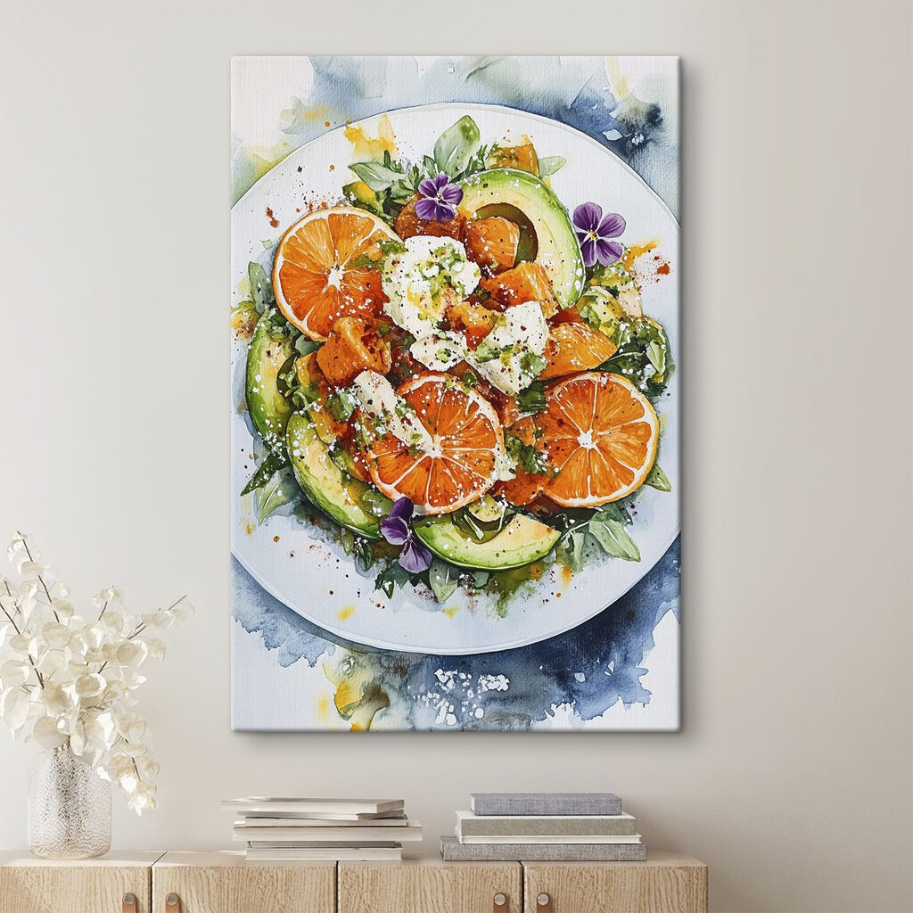 Plate of food with oranges and avocado Plate of food with oranges and avocado
