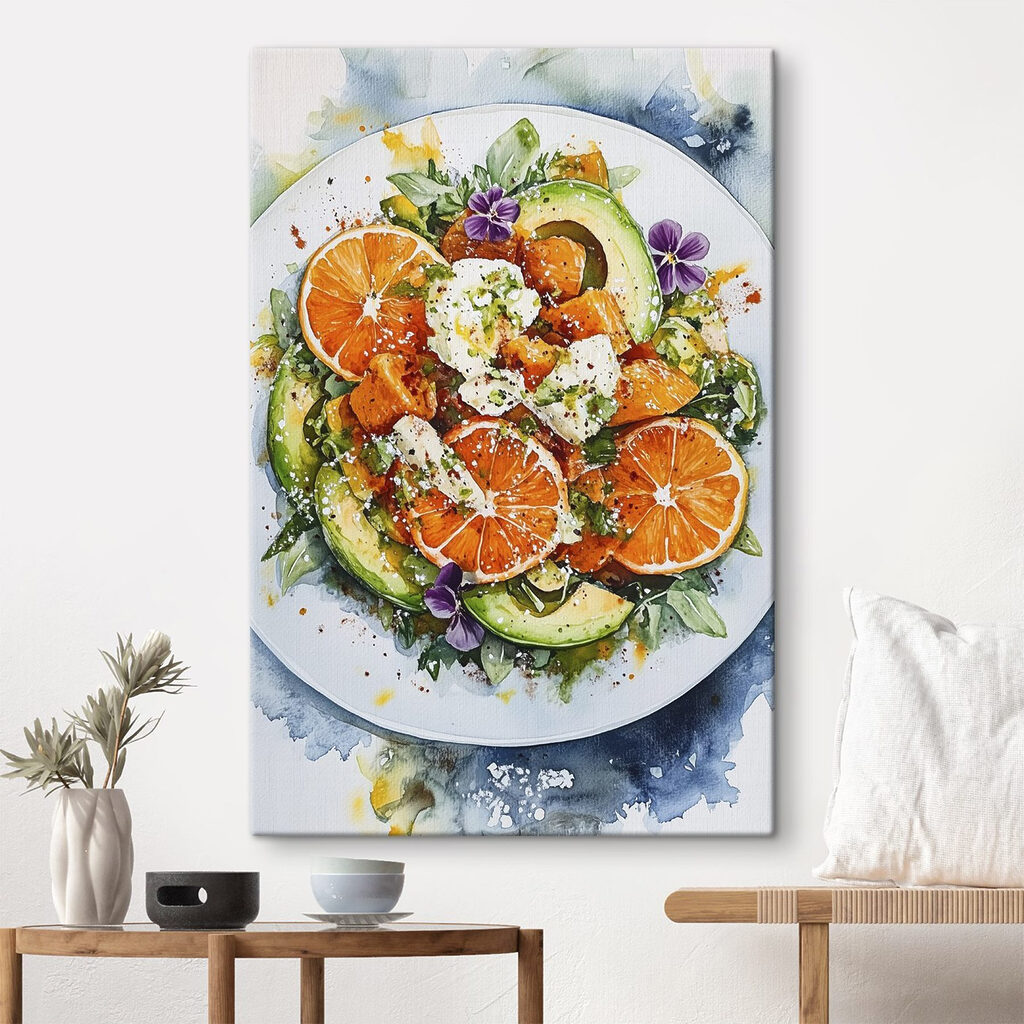 Plate of food with oranges and avocado Plate of food with oranges and avocado