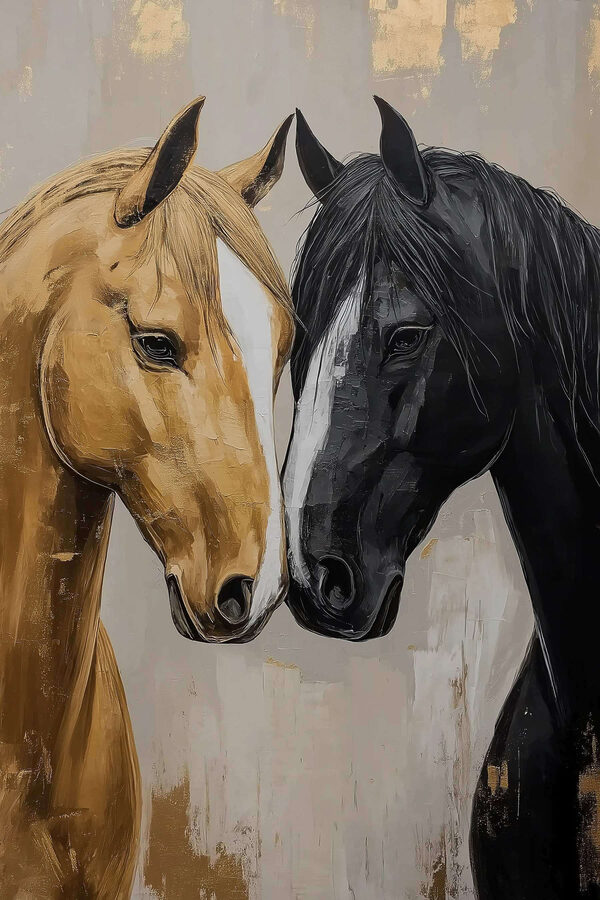 Two horses in gentle embrace Two horses in gentle embrace