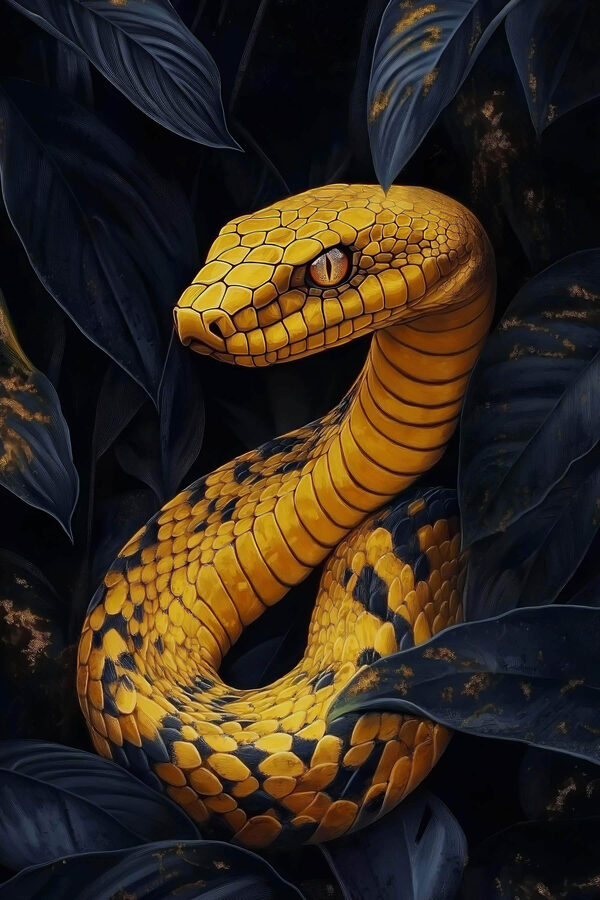 Yellow snake with black leaves Yellow snake with black leaves