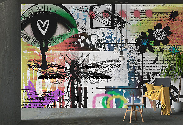 Collage de arte con libélulas y flores Collage de arte con libélulas y flores