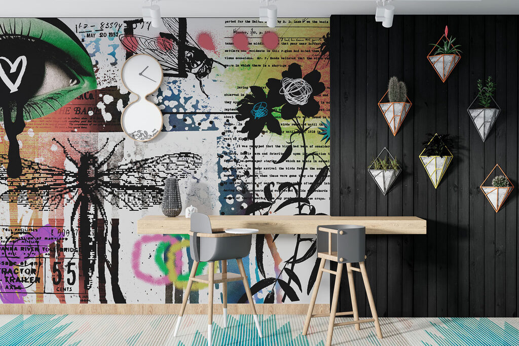 Collage of art with dragonflies and flowers