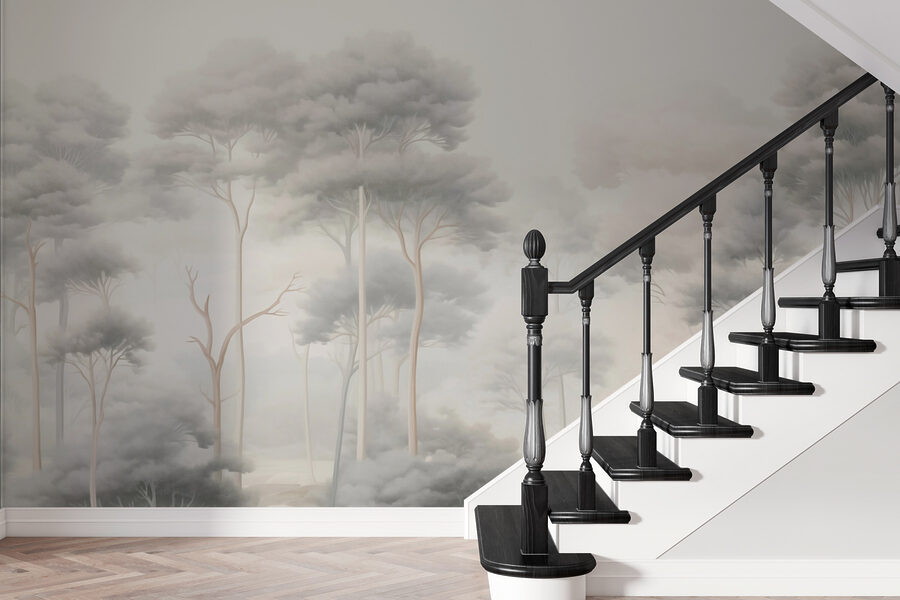 Grupo de árboles en un bosque con niebla
