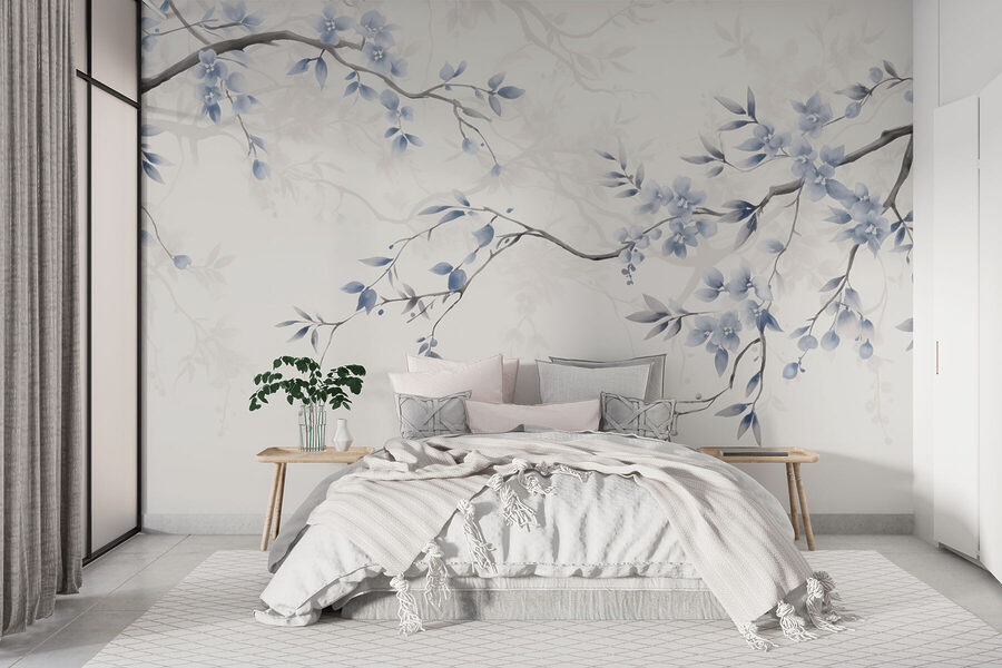 Rama con flores y hojas azules