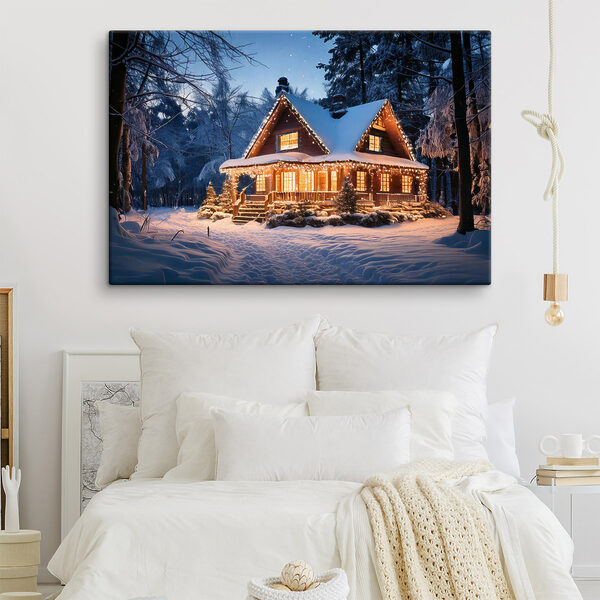 Cuadros Casa iluminada en la nieve