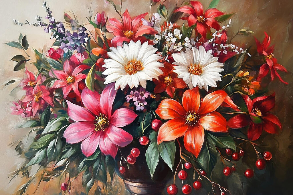 Painting of flowers in a vase Painting of flowers in a vase
