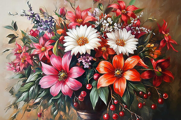 Painting of flowers in a vase Painting of flowers in a vase
