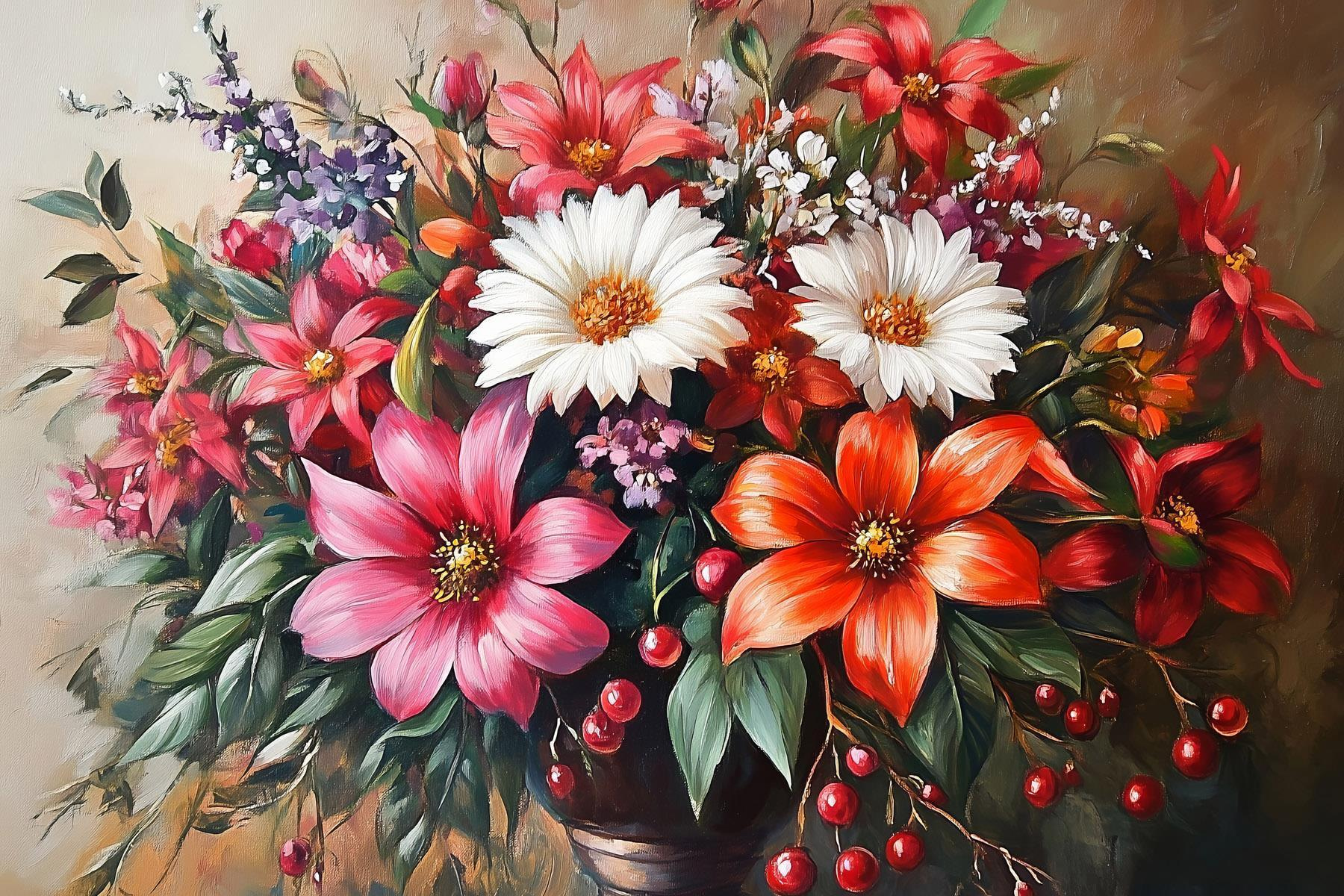 Painting of flowers in a vase Painting of flowers in a vase