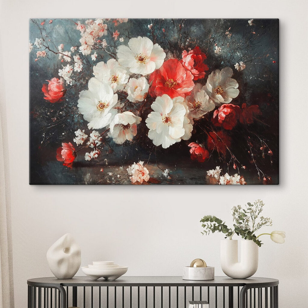 Painting of flowers on a table Painting of flowers on a table