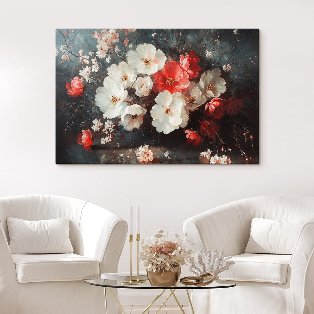 Painting of flowers on a table Painting of flowers on a table