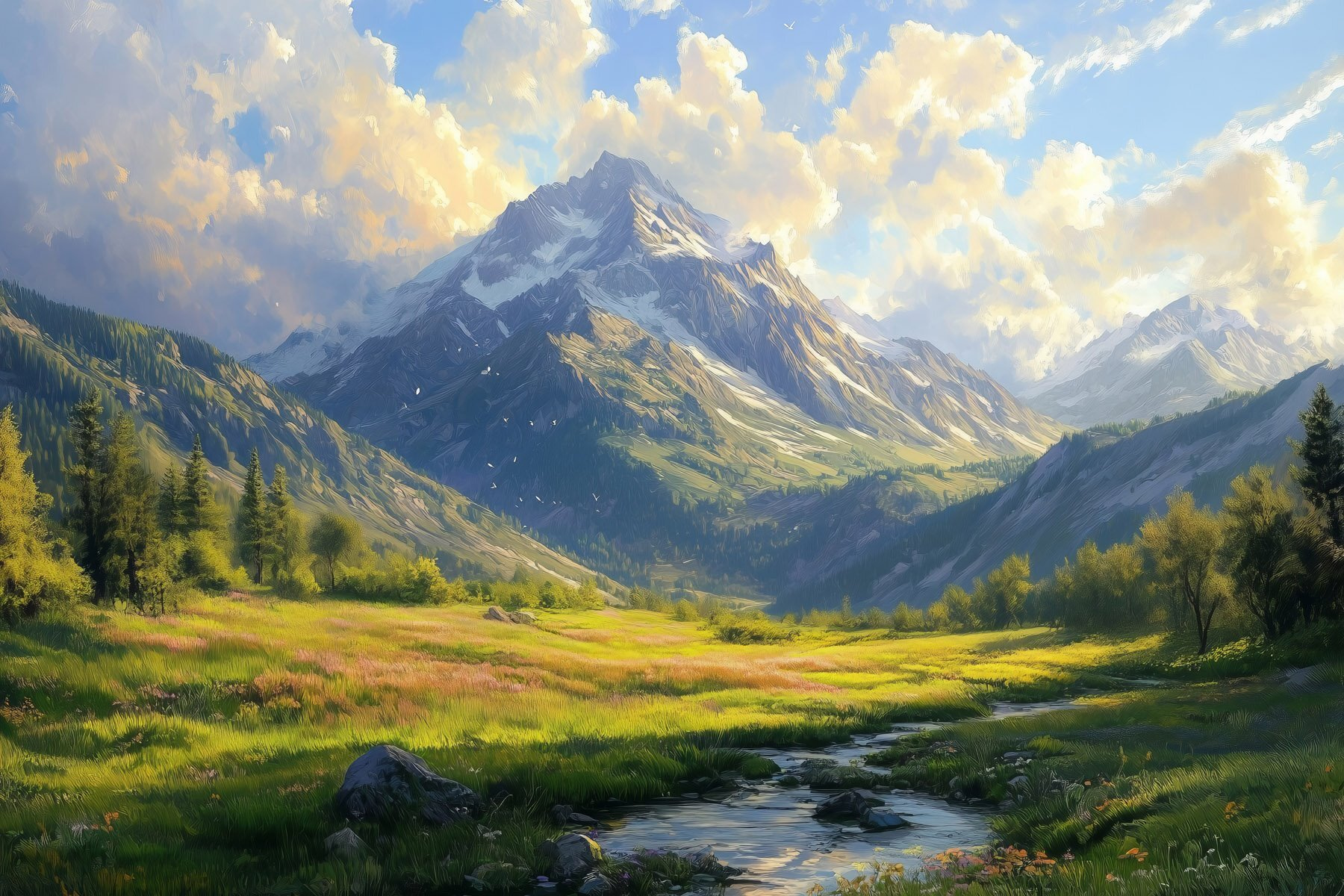River running through a valley with mountains in the background River running through a valley with mountains in the background