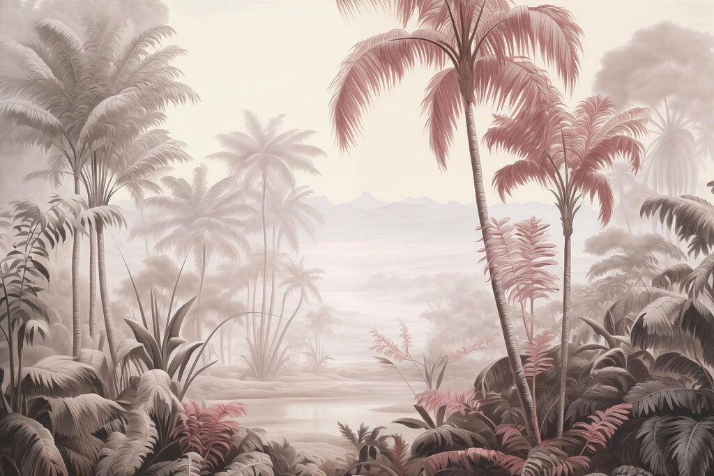 Landscape with palm trees and mountains Landscape with palm trees and mountains