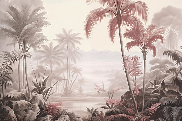 Landscape with palm trees and mountains Landscape with palm trees and mountains