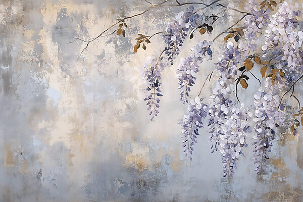 Pintura de una rama con flores moradas Pintura de una rama con flores moradas