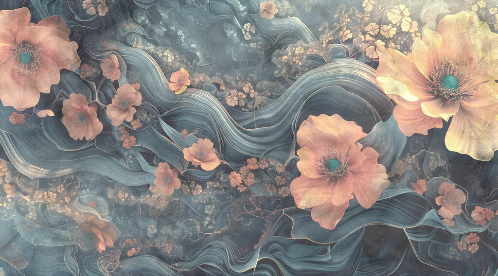 Pintura de flores y olas Pintura de flores y olas