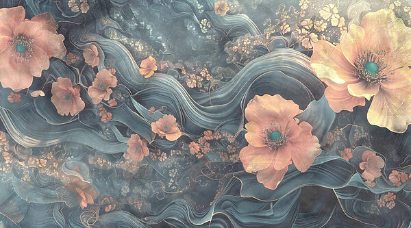 Pintura de flores y olas Pintura de flores y olas