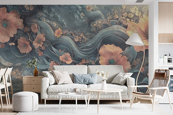 Pintura de flores y olas Pintura de flores y olas