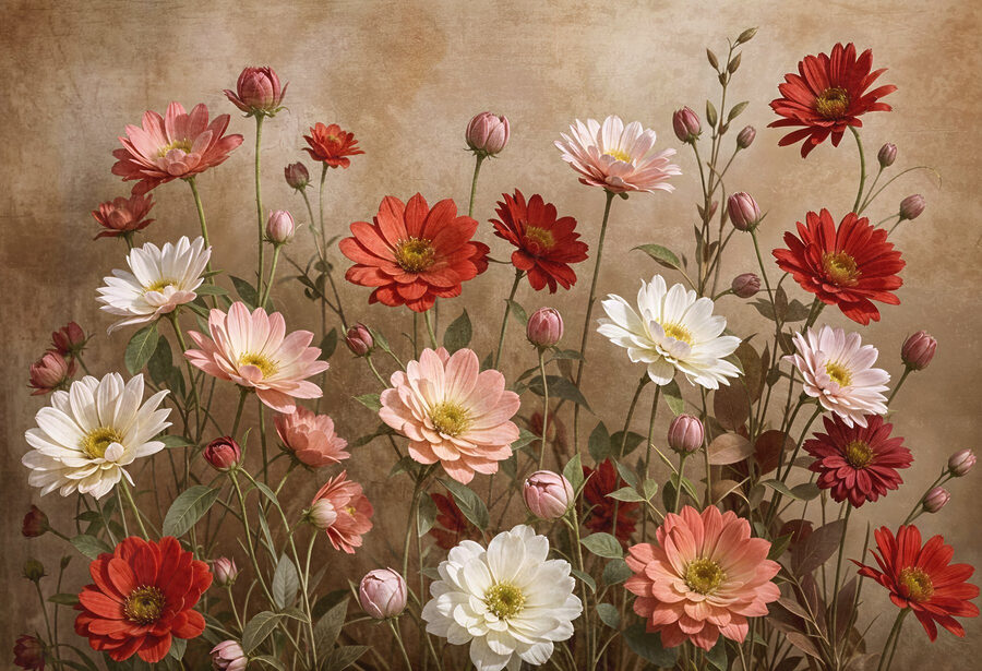 Grupo de flores en tallos