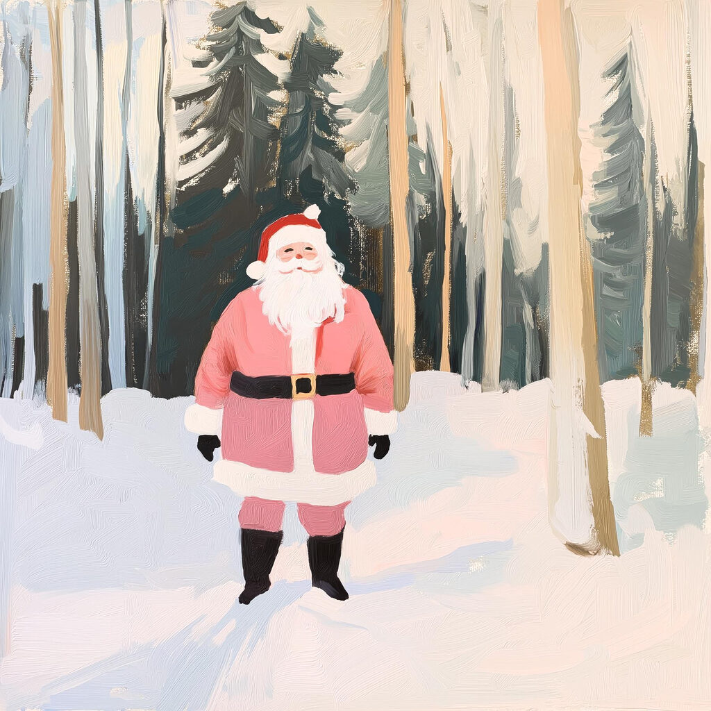 Painting of a santa claus in the snow