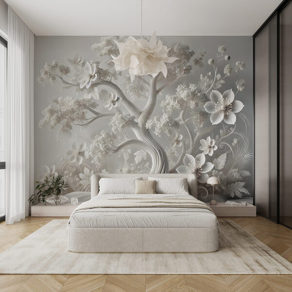 Fotomurales Fotomurales Árbol blanco con flores (SKU: w02455)