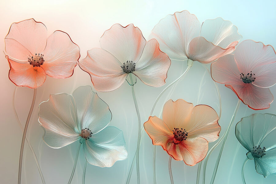 Grupo de flores con fondo borroso