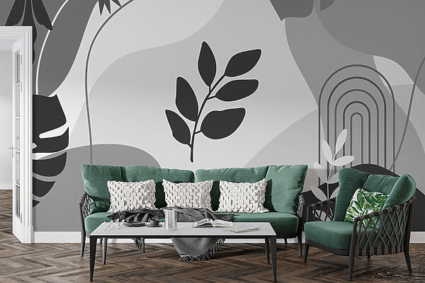 Imagen en blanco y negro de hojas y plantas Imagen en blanco y negro de hojas y plantas