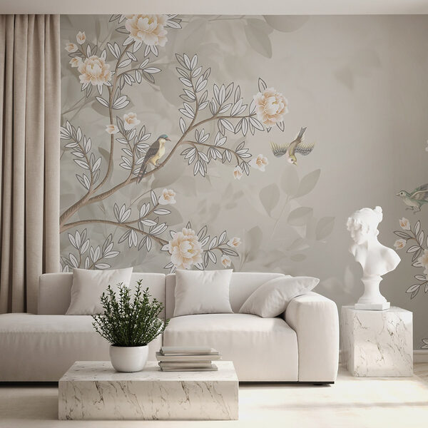 Papel pintado con pájaros en la rama de un árbol Papel pintado con pájaros en la rama de un árbol
