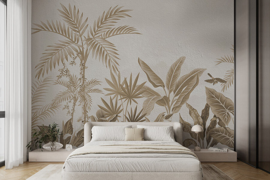 Papel pintado con plantas y hojas