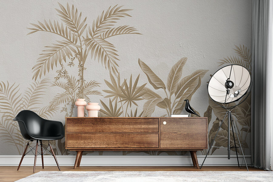 Papel pintado con plantas y hojas