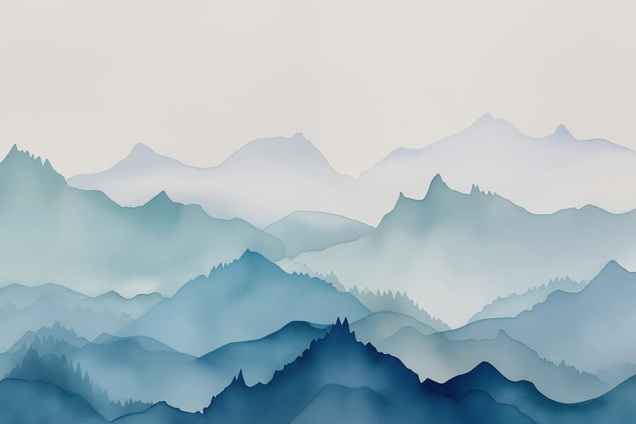 Pintura de montañas y árboles