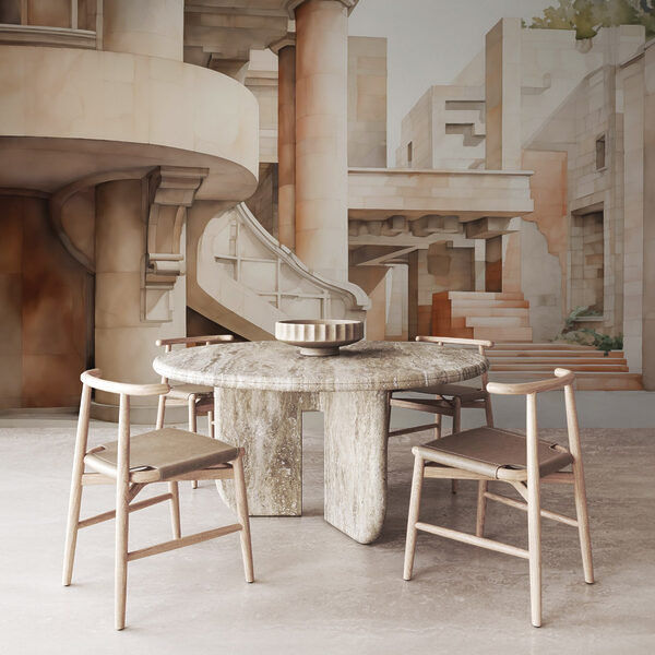 Painting of a building with stairs and steps