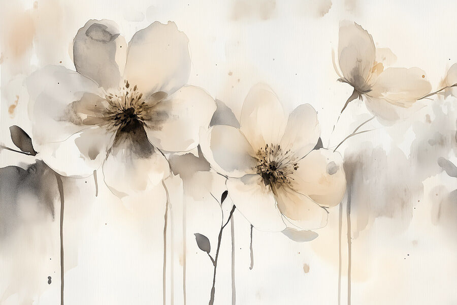 Pintura de flores sobre una superficie blanca