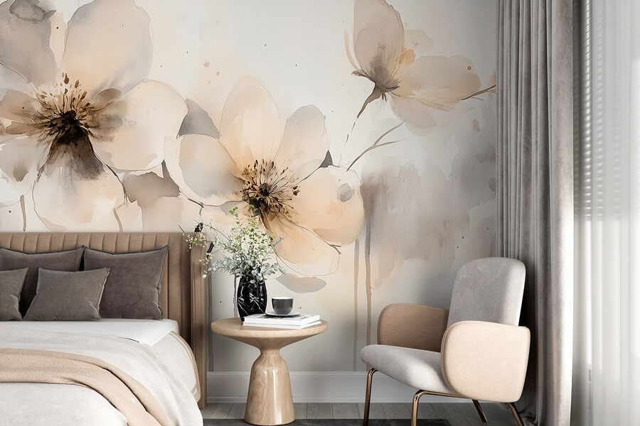 Pintura de flores sobre una superficie blanca