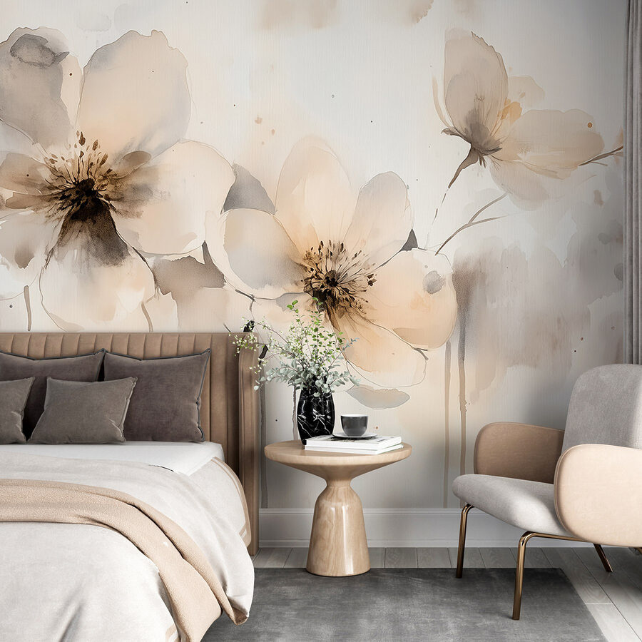 Pintura de flores sobre una superficie blanca