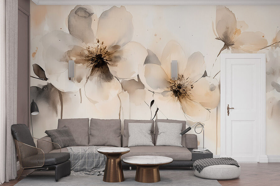 Pintura de flores sobre una superficie blanca