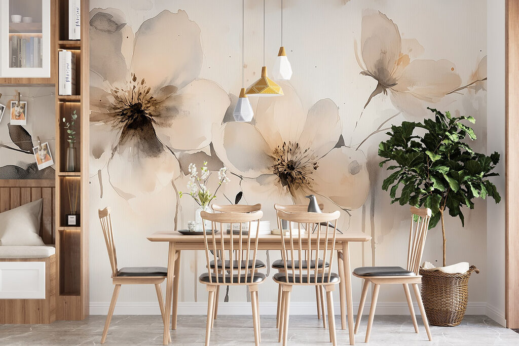 Painting of flowers on a white surface Painting of flowers on a white surface