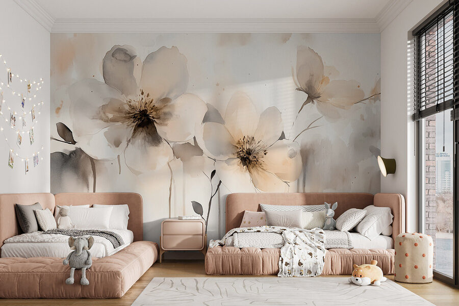 Pintura de flores sobre una superficie blanca