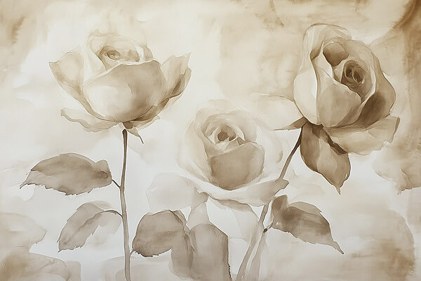 Pintura de rosas con hojas Pintura de rosas con hojas