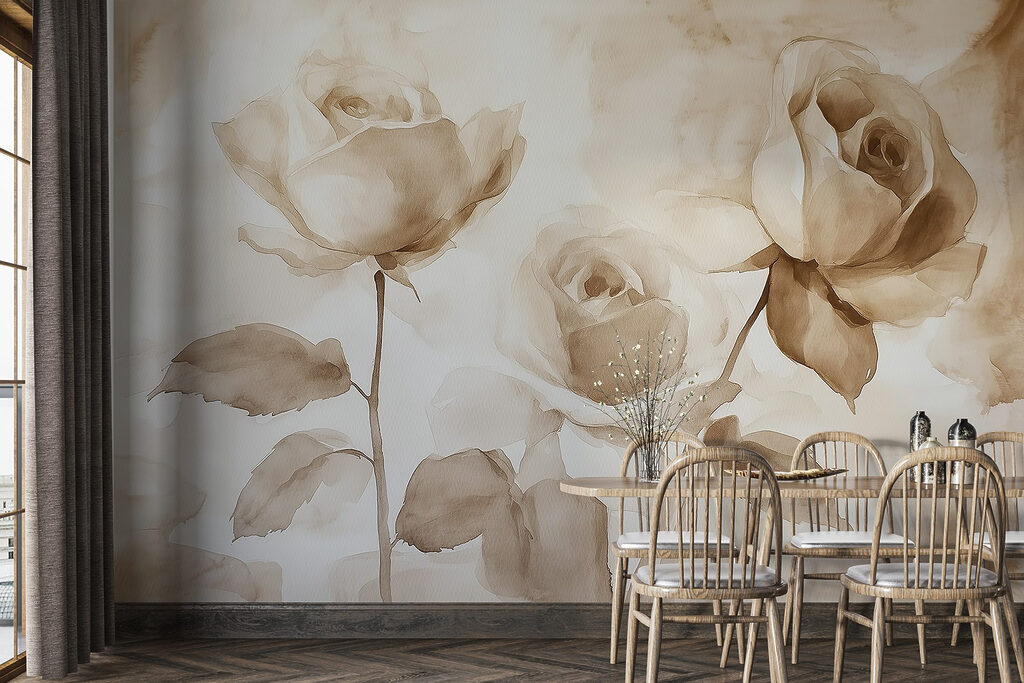 Painting of roses with leaves