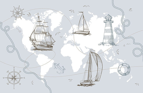 Map of the world with different ships