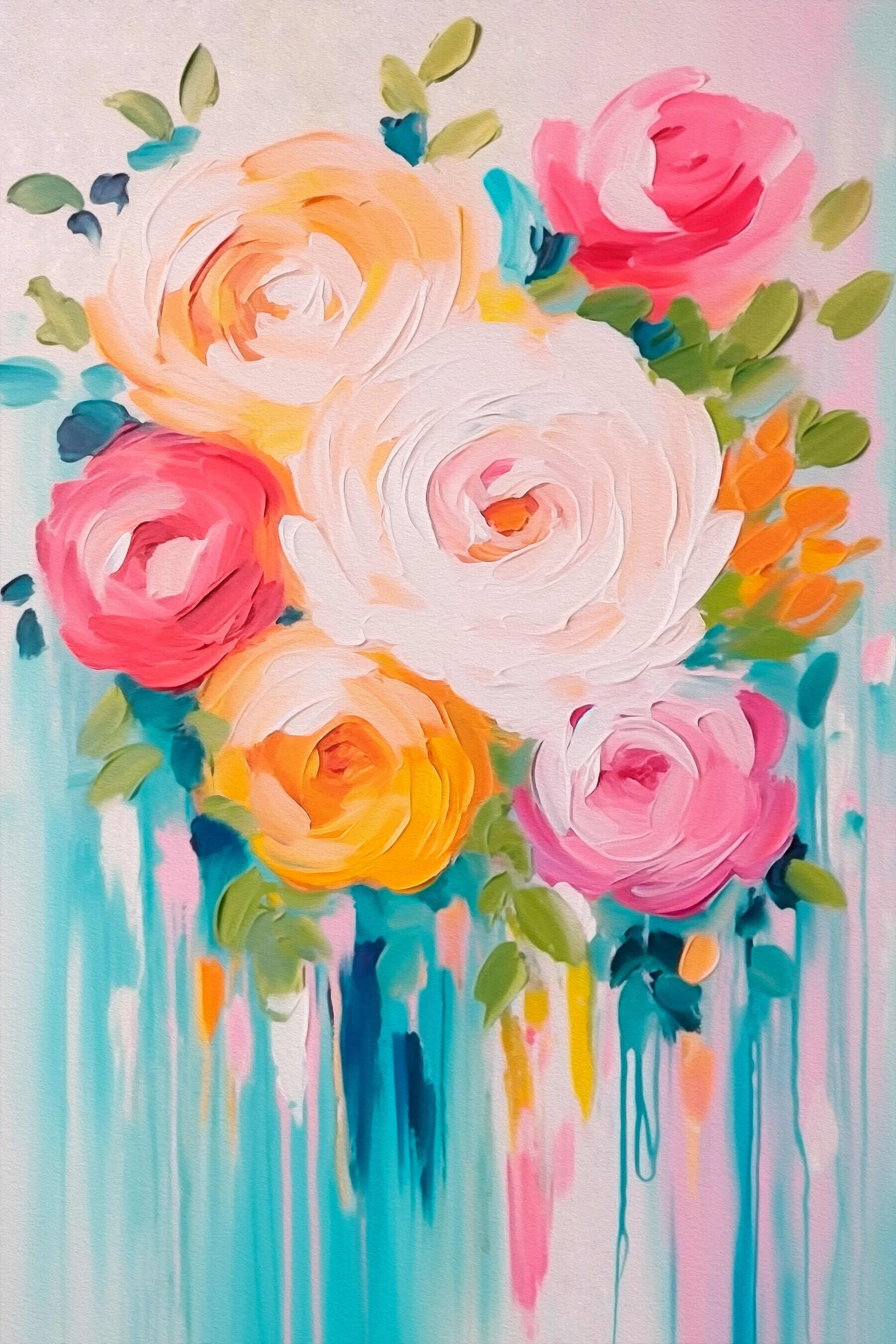 Painting of flowers on a white surface Painting of flowers on a white surface